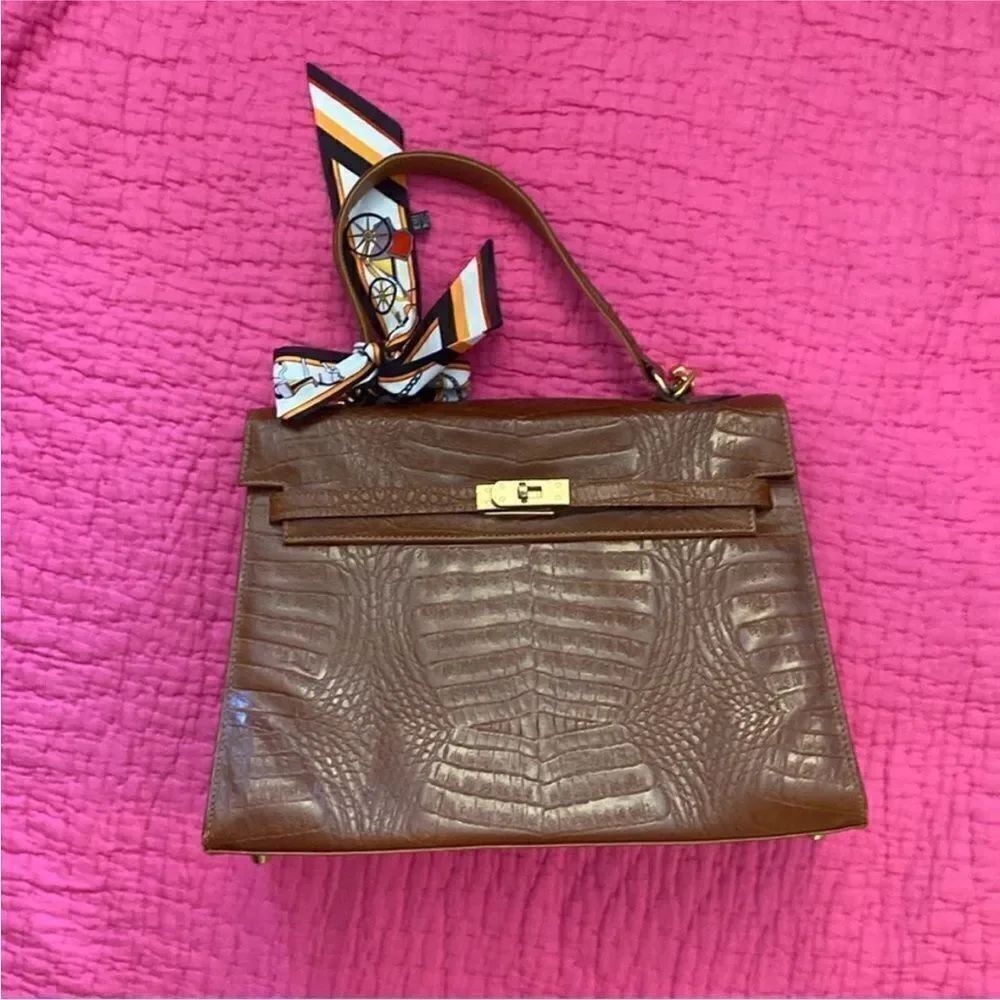 Elegant Brown Crocodile skin Handbag